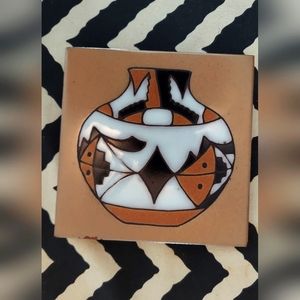 Vintage art tile trivet pottery handmade ceramic masterworks